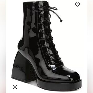 Circus by Sam Edelman PatentLeather LaceUp Platform Chunky Heel Square Toe Boots